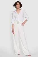 Womens Trendy High Waisted Rhinestone Belted Palazzo Pants, White, Size S