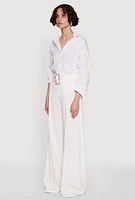 Womens Trendy High Waisted Rhinestone Belted Palazzo Pants, White, Size S