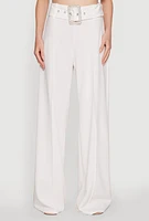 Womens Trendy High Waisted Rhinestone Belted Palazzo Pants, White, Size S