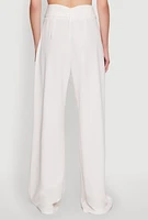 Womens Trendy High Waisted Rhinestone Belted Palazzo Pants, White, Size S
