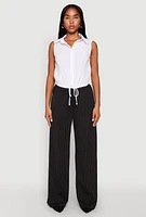Womens Contrast Waistband Pinstripe Trousers, Black, Size XL
