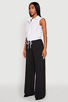 Womens Contrast Waistband Pinstripe Trousers, Black, Size XL