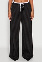 Womens Contrast Waistband Pinstripe Trousers, Black, Size XL