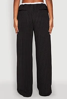Womens Contrast Waistband Pinstripe Trousers, Black, Size XL