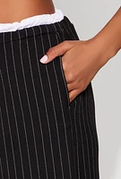 Womens Contrast Waistband Pinstripe Trousers, Black, Size XL