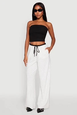 Womens Contrast Waistband Pinstripe Trousers, White, Size M