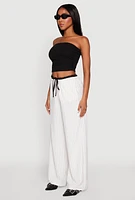 Womens Contrast Waistband Pinstripe Trousers, White, Size M