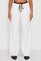 Womens Contrast Waistband Pinstripe Trousers, White, Size M