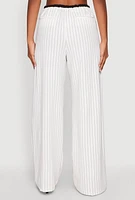 Womens Contrast Waistband Pinstripe Trousers, White, Size M