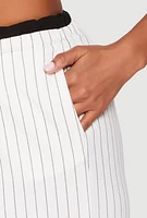Womens Contrast Waistband Pinstripe Trousers, White, Size M