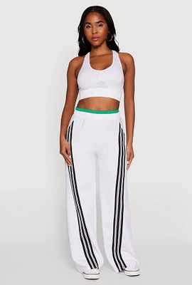 Womens Stylish High Waisted Contrast Trim Scuba Active Pants, White,
