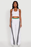 Womens Stylish High Waisted Contrast Trim Scuba Active Pants, White,