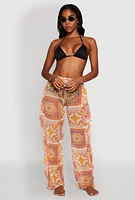 Womens Printed Pattern Ruffle Trim Cover Up Pants, Multi,