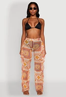 Womens Printed Pattern Ruffle Trim Cover Up Pants, Multi,