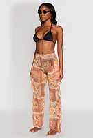 Womens Printed Pattern Ruffle Trim Cover Up Pants, Multi,