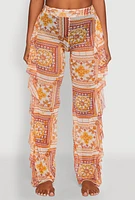 Womens Printed Pattern Ruffle Trim Cover Up Pants, Multi, Size S