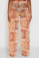 Womens Printed Pattern Ruffle Trim Cover Up Pants, Multi,