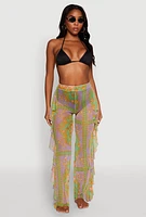 Womens Printed Pattern Ruffle Trim Cover Up Pants, Multi, Size XL