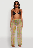 Womens Printed Pattern Ruffle Trim Cover Up Pants, Multi, Size XL