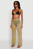 Womens Printed Pattern Ruffle Trim Cover Up Pants, Multi, Size XL
