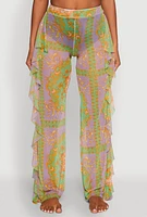 Womens Printed Pattern Ruffle Trim Cover Up Pants, Multi, Size XL