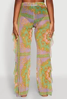 Womens Printed Pattern Ruffle Trim Cover Up Pants, Multi, Size XL
