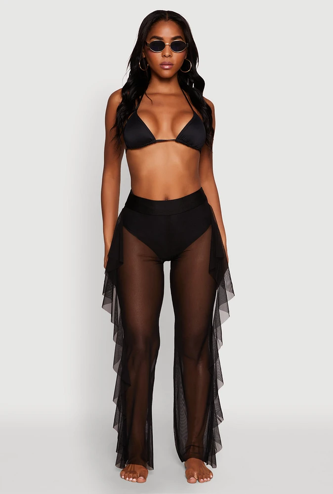 Womens High Waisted Ruffle Trim Cover Up Pants
