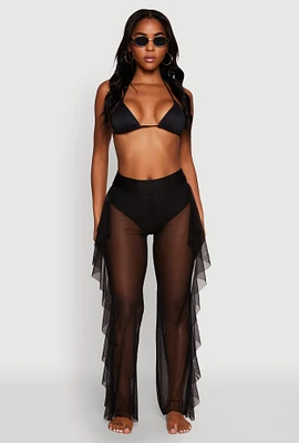 Womens High Waisted Ruffle Trim Cover Up Pants