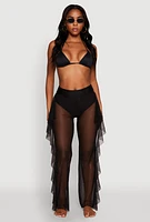 Womens High Waisted Ruffle Trim Cover Up Pants