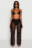 Womens High Waisted Ruffle Trim Cover Up Pants