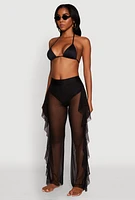 Womens High Waisted Ruffle Trim Cover Up Pants