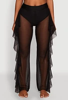 Womens High Waisted Ruffle Trim Cover Up Pants