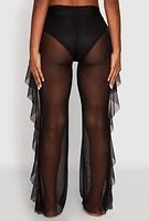 Womens High Waisted Ruffle Trim Cover Up Pants