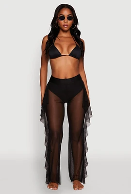 Womens Ruffle Trim High Waisted Cover Up Pants,