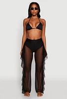 Womens Ruffle Trim High Waisted Cover Up Pants,