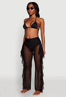 Womens Ruffle Trim High Waisted Cover Up Pants,