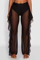 Womens Ruffle Trim High Waisted Cover Up Pants,