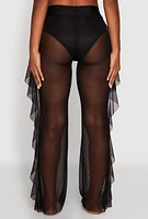 Womens Ruffle Trim High Waisted Cover Up Pants,