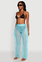 Womens Ruffle Trim High Waisted Cover Up Pants, Blue, Size XL