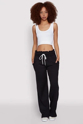 Womens Drawstring Paper Bag Waist Sweatpants,