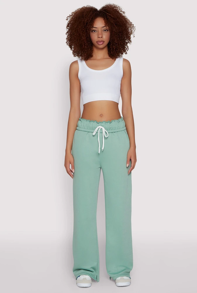Womens Drawstring Paper Bag Waist Sweatpants,