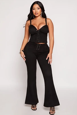 Womens Faux Suede Lace Up Flare Pants, Black, Size S