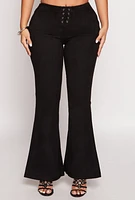 Womens Faux Suede Lace Up Flare Pants, Black, Size S