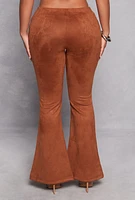 Womens Faux Suede Lace Up Flare Pants, Brown, Size S