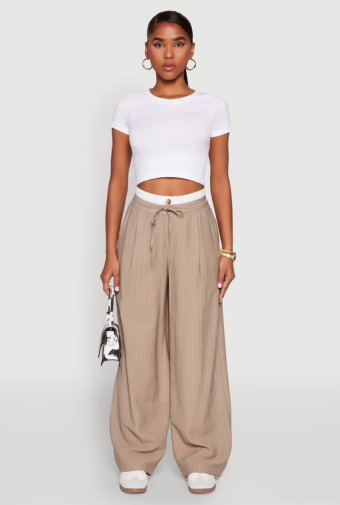 Womens Iris Contrast Waistband Pinstripe Trousers, Khaki, Size L