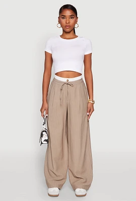 Womens Iris Contrast Waistband Pinstripe Trousers, Khaki, Size L