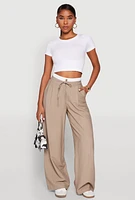 Womens Iris Contrast Waistband Pinstripe Trousers, Khaki, Size L