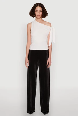 Womens Iris Plisse Lettuce Edge Wide Leg Pants, Black, Size S