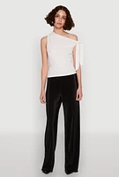 Womens Iris Plisse Lettuce Edge Wide Leg Pants, Black, Size S