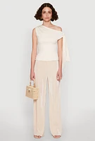 Womens Iris Plisse Lettuce Edge Wide Leg Pants, Khaki, Size L